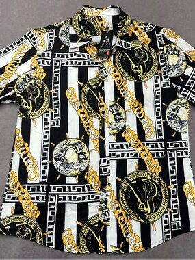 & Other Stories Black, White and Gold Chain-Print Short Sleeve Shirt